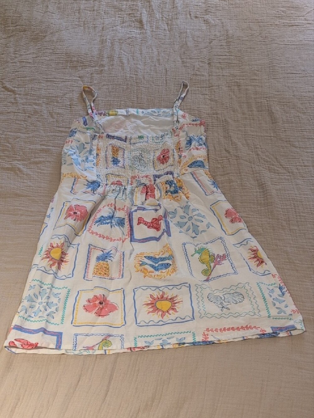 White Multicolor Patchwork-Print Dress - Picture 2 of 2